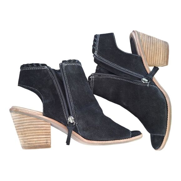 Sofft Leather Whipstitched Peep-Toe Booties Maleigha Black Suede 9.5 Comfort - Picture 4 of 15